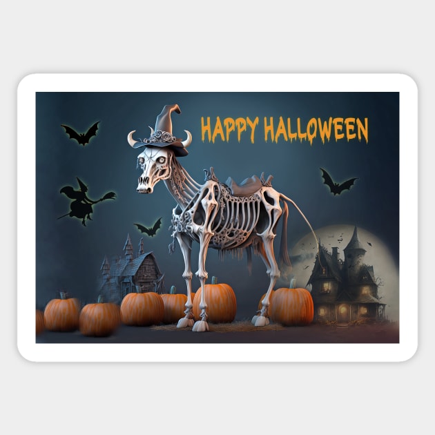 Horse Witch Skeleton Halloween Card Sticker Sticker by candiscamera